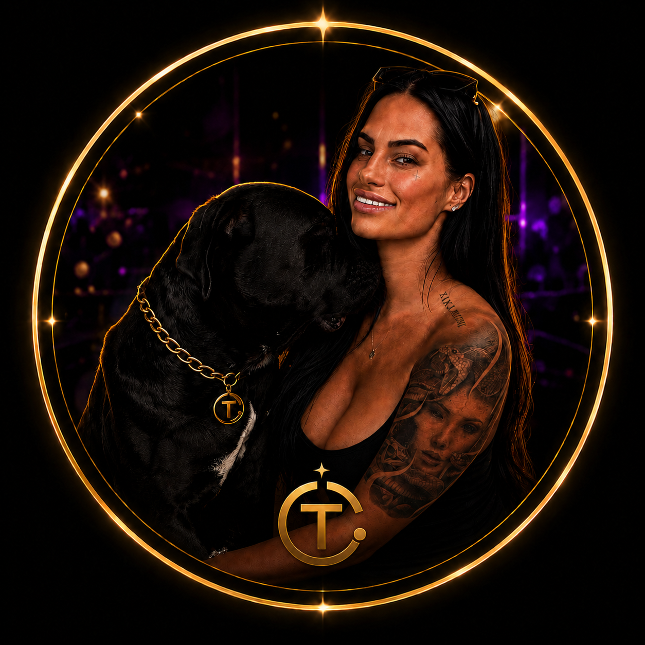 Jessie mit ihrem Hund im goldenen TEAM-CROFT-Profilmotiv